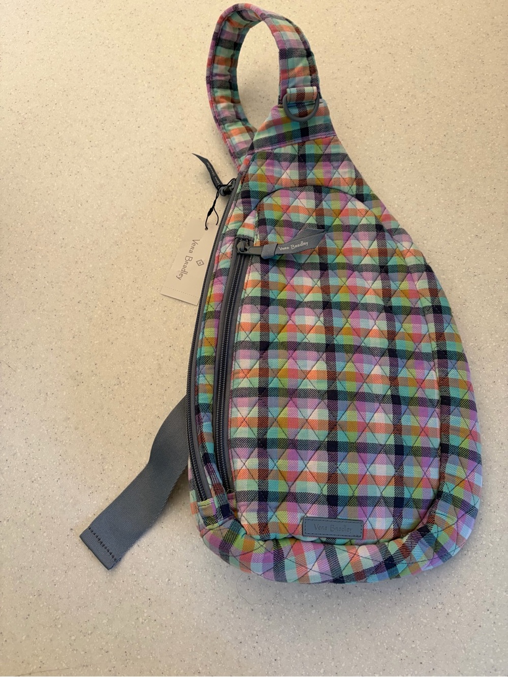 NWT Vera Bradley Essential Sling Backpack Bag Casual Crossbody Gingham Plaid